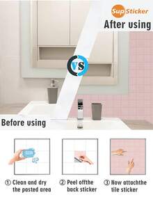 SUPSTICKER 12pcs Macaron Color Ceramic Tile Look Peel And Stick Wall Stickers, PVC Material, Waterproof, Oil-Proof, Dirt-Resistant, Easy To Clean, Suitable For Kitchen, Bathroom, Vanity Backsplash, Furniture Surface Decoration And Renovation - Multicolor - View 10