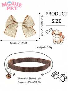 3pcs Adjustable Coffee Color Bowknot Pet Bell Collar With Leash Buckle, Cute Collar For Small Cats And Dogs - Multicolor - View 5
