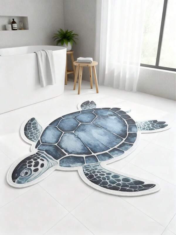 1pc Cartoon Sea Turtle Shaped Rug, Suitable For Bathroom Mat, Bath Rug, Doormat, Small Rug, Carpet, Mat, Home Decor, Area Rug, Outdoor Mat, Home Decor, Area Carpet, Bedroom Carpet, Washable Rug, Plush Rug, Fuzzy Rug, Autumn/Winter Rug, Thick/Fluffy