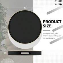 Black Decorative Tray For Coffee Table Modern Round Serving Tray With Handles 13" Plastic Tea Tray For Ottoman Bathroom Decor - Black - View 2