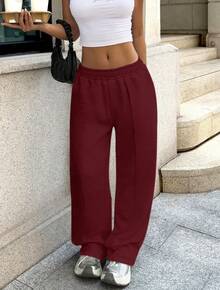 Pantalones de chándal sueltos y casuales de unicolor con cintura elástica - Burdeos - Ver 1