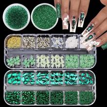 4 Boxes Green Nail Gems Bow Flower Nail Charms For Acrylics - Irregular Crystals, Nails Rhinestone & Accessories For Women Nails Art Design Nails Decor(Green){"Color_name":"Colorful-20"} - 多彩-20 - 查看 1