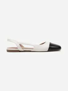 Women's Contrast Toe Slingback Flats - Casual Summer Sandals - White - View 3