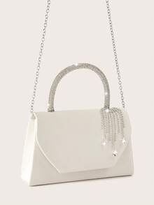REMANLAND Shiny Evening Clutch, Elegant Fashion Envelope Bag, Rhinestone Decorated Handbag, Wedding Party Bridal Clutch - Apricot - View 6