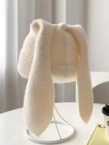 قبعة محبوكة بلون واحد للنساء، بوهيمي عصري أنيق لحفلات الشارع الموضة الخريفية/الشتوية دافئة وسميكة بأذن أرنب جذابة، مناسبة للاستخدام الخارجي