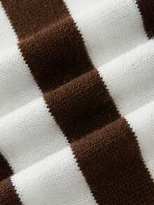 FOR BEAUTY New Autumn And Winter Contrasting Striped Boat Collar Long Sleeved Knitted Short Top, Korean Casual Simple Slim Fit Versatile Lazy Sweater, Daily Go Out Commuting Street Pullover Autumn Women's Clothing Christmas New Year