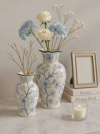 Artificial Handmade Blue & White Porcelain Flower Pot Vase – Chinese Ceramic Plum Blossom Design, Multiple Shapes & Sizes For Home, Patio & Garden Decoration, Wedding Centerpiece, Holiday Gift