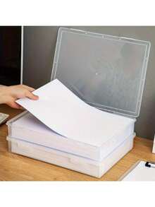 A4 Clear Plastic File Storage Box With Dustproof Cover - Home, Office And School Supplies Space Saving Desktop Organizer