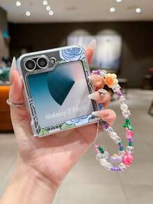 Flower 1pc Fashionable And Simple PC Material Cute Blue Rose Element Folding Phone Case, Paired With The Same Color Bracelet, Can Protect And Prevent Falling: SamsungGalaxy Zflip 3/Zflip 4/Zflip 5/Zflip 6/Zflip 7/OPPO Find N3 Flip/ Razr 50 Ultra/ Razr 60 Ultra/ Rallazar 60/ Razr 50/XiaomiMIX Flip/Galaxy Z Flip7 FE