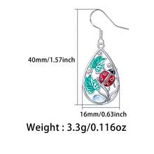 1pc Elegant Cute Sweet Detailed Ladybug & Leaf Inlaid Artificial Moonstone Women Pendant Earrings, Suitable For Daily, Party, Holiday, Dating, Gift