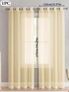 1 件纯色薄纱窗帘，卧室和客厅装饰窗纱 - 米色 - 查看 27