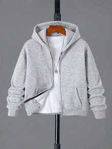 Teens/Youth Boys' Oversized Hoodie Jacket, Casual College Style, Comfortable & Fashionable, Versatile, Soft Fabric, Suitable For Daily Wear, School, Outings, Outdoor Activities, All Seasons, Great Gift - Grey - View 3