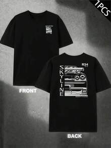 Skyline R34 GTR JDM T-Shirt 100% Cotton Printed On Both Sides, Comfortable And Breathable Fit, All Day Comfort. - 黑色 - 查看 1