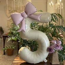 2 个 40 英寸奶油色数字 0-9 铝箔气球，带 21 英寸哑光粉色蝴蝶结 - 耐用铝制派对装饰品，适合生日、周年纪念、节日和庆祝活动 - 易于携带，无需电源，多用途派对用品，生日气球，庆祝配件，优雅的蝴蝶结设计，易于携带 - 奶油色 - 查看 20