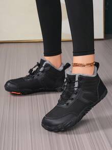 Women's Winter Outdoor Snow Boots, Fashion High-Top Short Boots, Thick Warm Shoes, Loose Comfortable Outdoor Hiking Boots, Wide Toe Lace-Up Casual Boots - Black - View 3