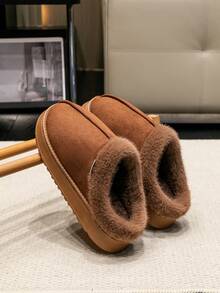 Unisex Simple Fashion Indoor Home Warm Slippers, Comfortable Soft Bottom Quiet Non- Thick Plush Solid Color Slippers Can Be Worn Outdoors In Winter - Coffee Brown - View 8