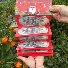 Santa Claus Dollar Red Envelope Money Box With 10 Card Slots, Specially Designed For Christmas Parties. It Features A Main Red Color Match With Gold Christmas Elements (Snowflakes, Stars, Santa Claus). There Are 10 Independent Card Slots To Hold Dollar Bills, Made Of Thick Plush/Velvet-Like Material With Christmas Patterns Embroidered On The Edges. It Is Suitable As A Gift Bag Or Holiday Blessing, Full Of Ceremony And Surprise.