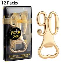 生日开瓶器，完美适用于15岁、18岁、21岁、30岁、40岁、50岁、55岁、60岁、65岁、70岁、75岁、80岁、90岁和100岁生日派对，镶钻生日纪念品，结婚纪念日宾客礼物，啤酒开瓶器派对装饰（黑色）