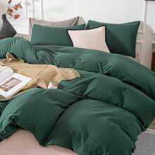 Ultra Soft 100% Cotton Solid Color Dusty Pink Queen Duvet Cover Set With Zipper Closure - 3 Pieces,  In 2025 - 綠色 - 查看 3
