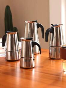 Cafetera de acero inoxidable plateada con mango resistente al calor, apta para cocinas eléctricas y de gas, pero no para cocinas de inducción. Apta para todo tipo de cocinas, para uso doméstico y de camping. Cafetera clásica de acero inoxidable, apta para inducción/llama abierta. Cafetera de acero inoxidable, moka italiana, cafetera/molinillo de mano portátil de estilo europeo, equipo de camping, fácil de transportar, utensilios de cocina.