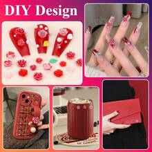 3D Flower Nail Charms Set,150pcs Mixed Size Camellia Rose Resin Charms,150pcs Mixed Size And Color Leaves,100pcs Round White Pearl Beads For Nail Accessories Nail Art (9-Camellia Red){"Color_name":"CamelliaRed"} - 山茶花紅 - 查看 7