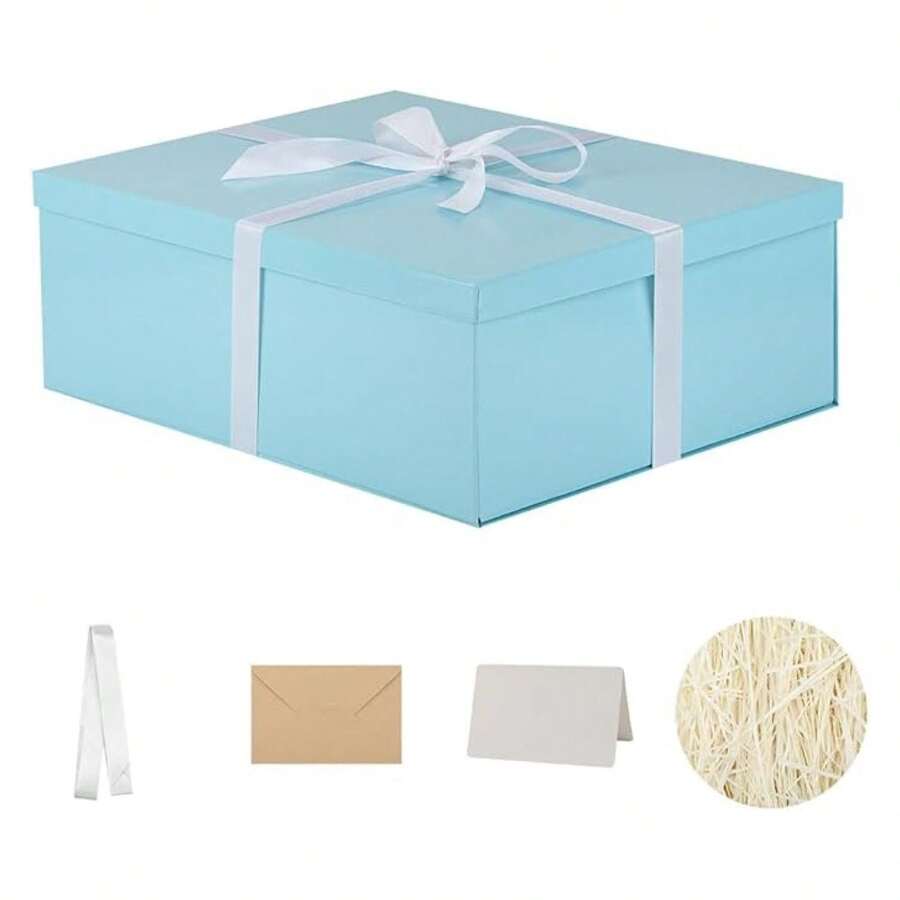 Caja de regalo extra grande con tapa de 17x13x6 pulgadas, cajas de regalo azules para envoltura de regalos para cumpleaños, Día de San Valentín, Navidad, aniversarios, incluye relleno de papel picado, sobre, tarjeta, cinta, BXIUHFH - Multicolor 193 - Ver 1