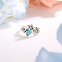1pc Adjustable 925 Silver Dragonfly & Turquoise Ring, Insect Branch Open Ring Jewelry Gift For Women