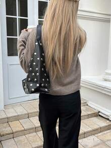 MORI Women's Spring/Autumn New Knitted Cardigan, Casual Minimalist Style, Round Neck Ribbed Detail, Single-Breasted, Fitted Thick Fabric Open Cardigan, Brown Top, Elegant Ladies Blouse, New Year Ladies Sweater - Brown - View 3