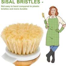 SUBEKYU Bamboo Dish Brush, Kitchen Dish Scrubber Brush With Soap Dispenser, Natural Wooden Dishwashing Brush For Cleaning Dishes_Pans_Pots, Built-In Scraper, Sisal Bristles,1 Set