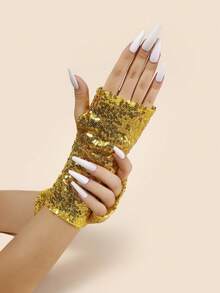 1 Pair Shiny Sequin Fingerless Gloves For Women, Reflective Glitter Nightclub Gloves, Stage Performance Costume Gloves,Travel,Festival - Multicolor - View 6