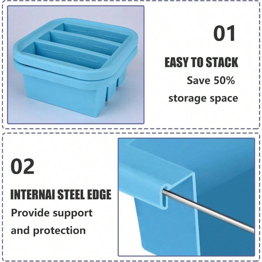 2 Cup Silicone Freezer Trays With Lid 4 Pack Silicone Soup Freezer Molds Soup Containers Make 4 Perfect Soups, Broths, Stews, Sauces, Curries(Red) - 3 lỗ - Xem 1