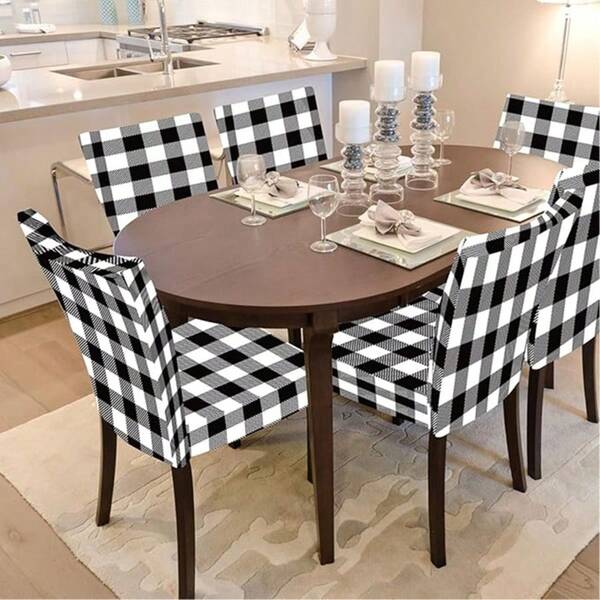 1 pieza, 4 piezas, 6 piezas, Funda protectora de silla de comedor a cuadros en blanco y negro, Funda elástica extraíble para asiento de fiesta, cocina, residencial, hotel, oficina, restaurante, Funda para taburete, Funda antipolvo para taburete