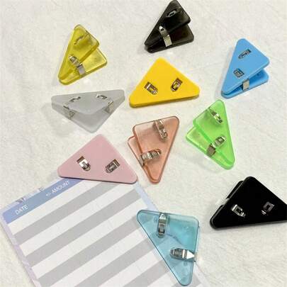 6pcs Random Color Triangle File Folder Corner Clips, Transparent Document Organizer Clips For Papers, Invoices, Notebooks