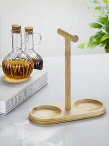 1 set Bouteille d'huile en verre borosilicaté haute qualité, plateau pour bouteille d'huile, support en bois, bouchon en bois scellé, bouteille de sauce soja, stockage de condiment de vinaigre, récipient liquide résistant à la chaleur pour cuisine, conteneur, distributeur