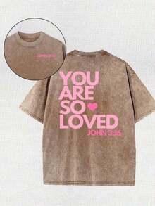 2026 Summer TopsYou Are A Love Printed Retro Washed T-Shirt, 230G Retro Street Style. Simple And Versatile, Pure Cotton Is Of High Quality, Novel And Fashionable, And It Is A Must-Have Fashion T-Shirt For Spring And Summer.Loose And Comfortableshirt - 卡其色 - 查看 11