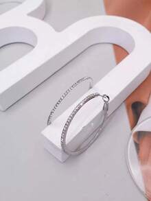 1 Pair Rhinestone Decor Hoop Earrings For Women – Sparkling And Stylish Accessories Perfect For Daily Wear, Parties, And Gifts – Lightweight And Elegant Jewelry To Elevate Any Look - Bạc - Xem 3