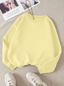 LCWomen's Drop Shoulder Long Sleeve Sweatshirt,Long Sleeve Tops Graduation,Back To School Outfits,Graduation,Teacher Outfits Women,Back To School Pullover Fall OutfitCasual Daily Wear - 黃色 - 查看 12