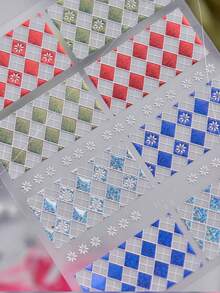 1 Stück bunte schimmernde Diamant-Schneeflocke Karomuster Metall Nagelkunst Aufkleber, irisierender 5D holografischer Maniküre Abziehbild für Frauen, futuristischer Glamour Nagel Aufkleber für lange und kurze Nägel