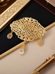 1 pièce Broche dorée pour femme avec motif floral arabe, pince à foulard, broche de mariée marocaine, bijoux de mode du Moyen-Orient, mariage et festival