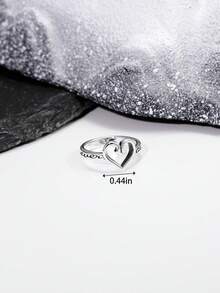 Sterling Silver Open Heart Ring, Dainty Vintage Engraved Love Ring, Unique Gift For Women - Màu Bạc Cổ - Xem 5