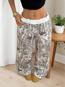 Quần dài dáng rộng, họa tiết cành cây theo phong cách Âu Mỹ dành cho thanh thiếu niên; quần dài ống rộng. - Nhiều màu - Xem 5