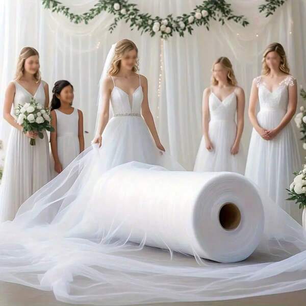 1 Piece, Extra-Large Wedding White Tulle, Party Decoration, Classic Polyester Transparent Tulle In 16/30/50 Meters Size, Multi-Functional Polyester Mesh Tulle - Ideal Choice For Bridal Gift Parties, Birthdays, And Bachelor Parties - No Electricity Required - Perfect Gift For Couples And Event Planners