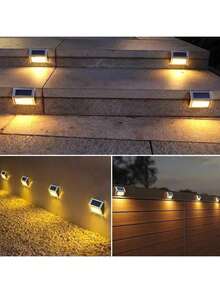 6 piezas/2 piezas Luces solares para valla - Luces solares impermeables para exteriores, luces solares para cubierta, luces de escalera impermeables, luces de pared de acero inoxidable para escalones, senderos, patio, jardín, blanco cálido, blanco frío, regalo de Navidad, regalo de Año Nuevo, regalo para la abuela, mamá, papá - Multicolor - Ver 13