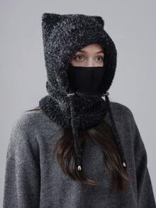 1 件女士纯色可爱耳朵拉法帽，冬季保暖耳帽带面罩针织围巾，适合日常佩戴 - 彩色 - 查看 12