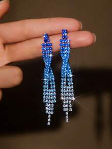 2pcs Fashion Long Fringe CZ Crystal Women's Earrings, Copper Alloy Zirconia Inlay, Shiny And Fashionable, Suitable For Parties And Daily Wear
