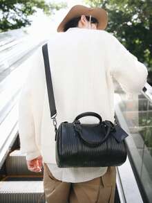 1 قطعة حقيبة كتف عالية الجودة للجنسين - حقيبة يد بطراز كوري - حقيبة كتف/متقاطعة - حقيبة أسطوانية بوسطن