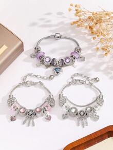 Women's Chain Bracelet DIY Bracelet Accessories, Starry Sky Crystal Beaded Sunflower Double Heart Pendant, High-End Elegant Heart-Shaped Elements, Adjustable Size, Ideal Gift For Couples, Family And Friends