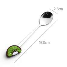 Cuchara de café de diseño de frutas de dibujos animados de 15 cm, cuchara de helado creativa de acero inoxidable, tenedor, cuchara de té de mango largo para remover - Plateado - Ver 2
