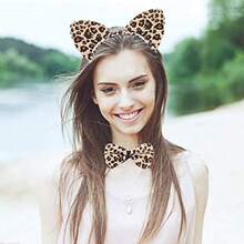Leopard Costume SetBlack Golden Leopard Print Face Stickers And Cat Ears Headband Bow Tie Tail For Halloween Cosplay Accessories