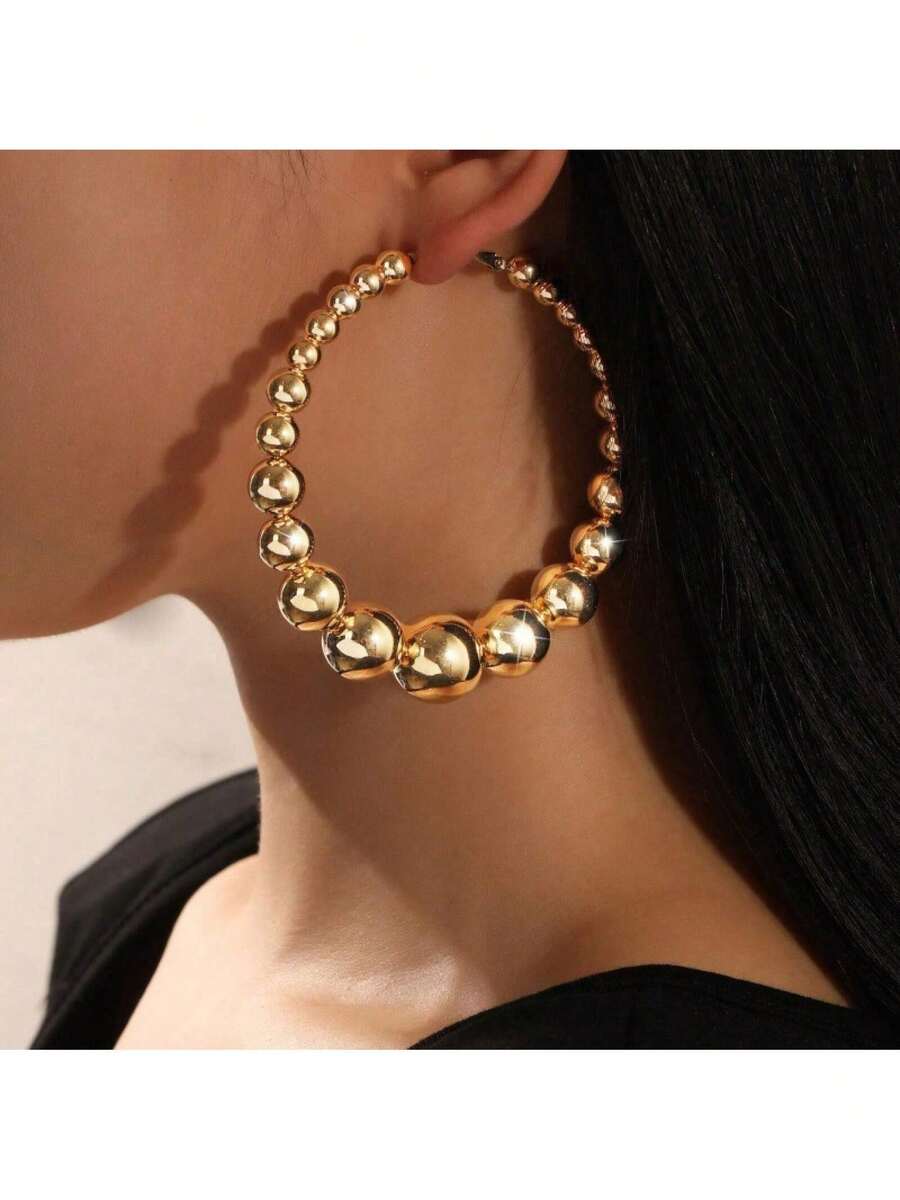 Fashion Retro CCB Hoop Earrings Pearl Earrings Ear Clips Versatile Ear Jewelry - Gold - View 1